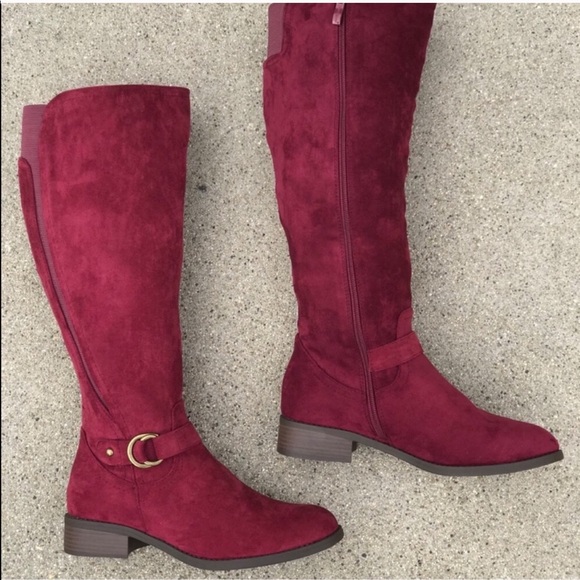 New TRIXIE Vegan Suede Wine Knee-High Riding Boot - Picture 5 of 9